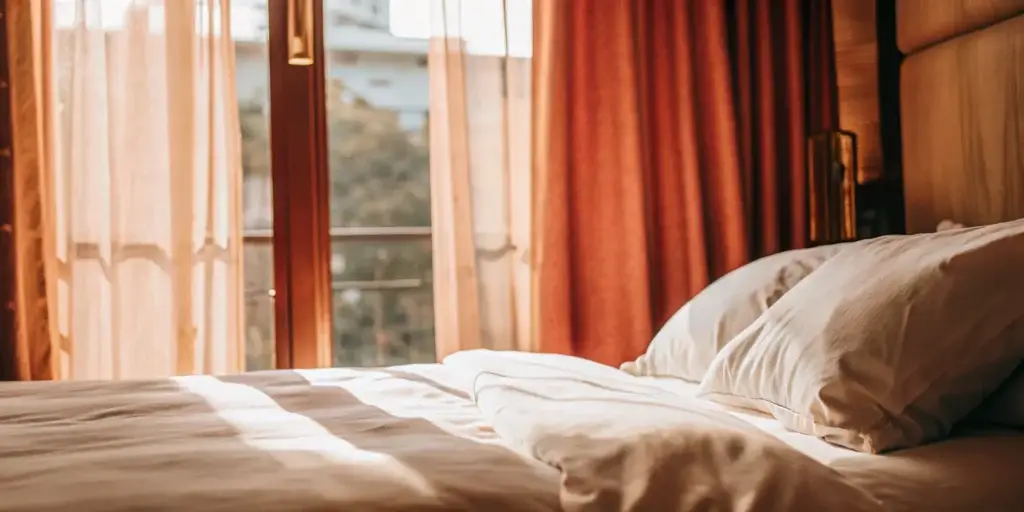 Clean bedding on a made bed.