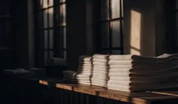 Clean healthcare linens folded and stacked.