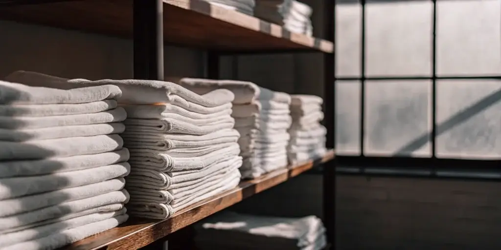 Clean healthcare linens folded and stacked in Rockville Centre.