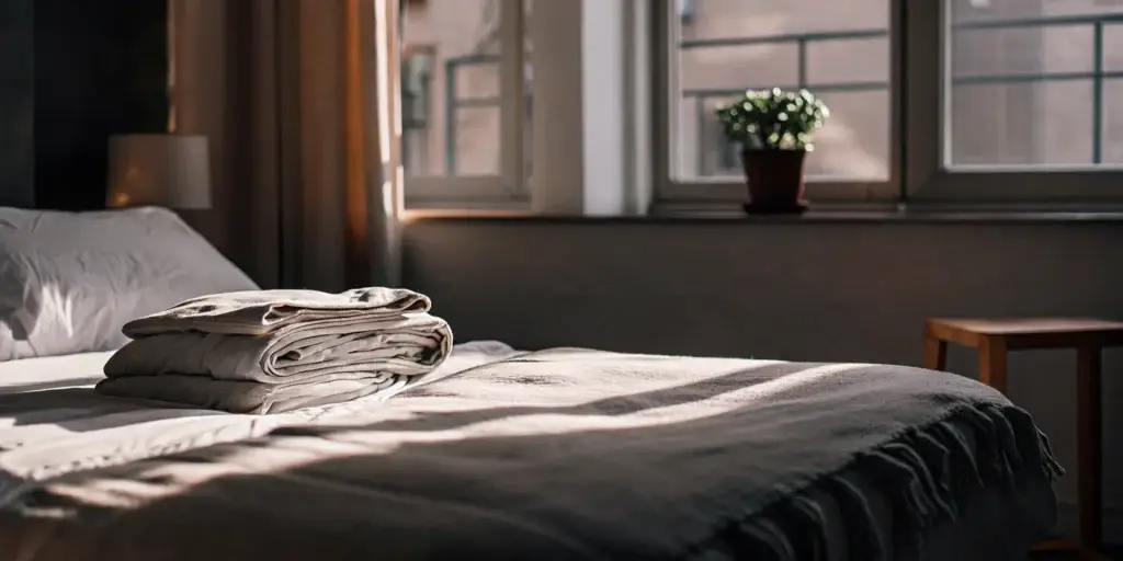 Clean comforter on bed. Massapequa Park comforter cleaning services.