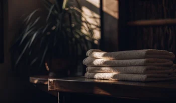 Clean healthcare linens folded and stacked.