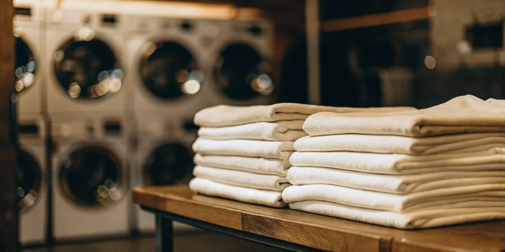 Clean healthcare linens stacked in Plainview, NY.