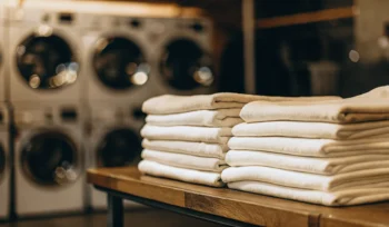 Clean healthcare linens stacked in Plainview, NY.