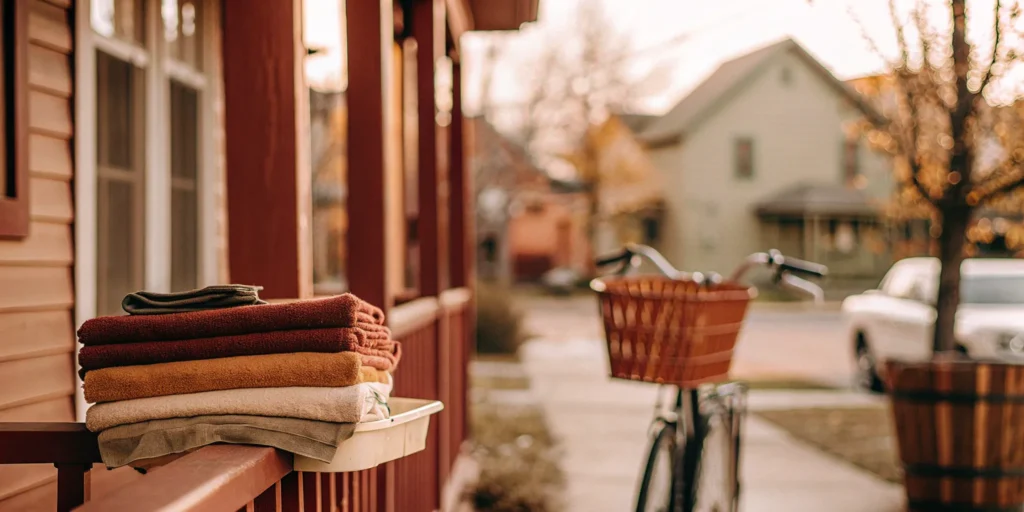 Best laundry pickup and delivery service in Jericho. Folded laundry on a porch.