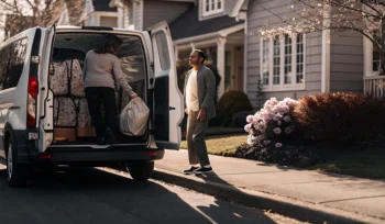 Best laundry pickup and delivery service in Roslyn loading bags into van.