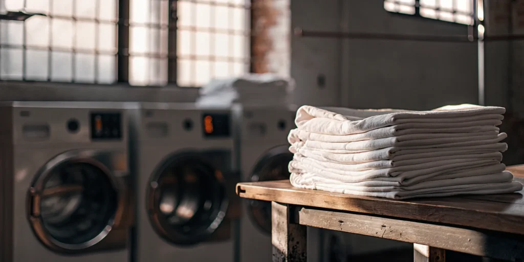Sanitized medical linens ready for delivery from a Bay Shore laundry service.