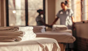 Quality healthcare linen folded on a patient bed in a Bayville medical facility.