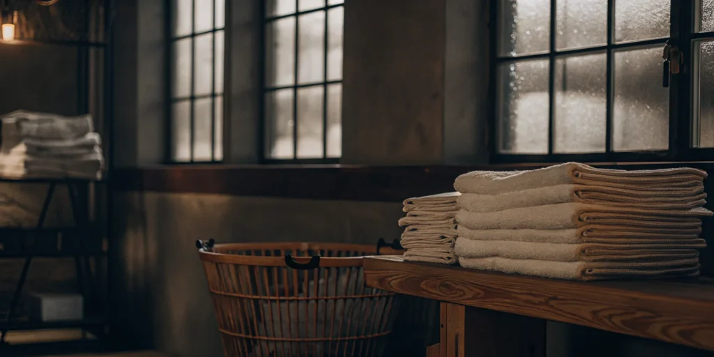 Stack of fresh, clean towels from a professional towel laundry service in Bayville.