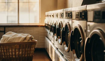 A row of industrial machines at the best commercial laundry service in Carl Place.