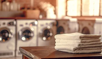 Stack of clean towels from the best commercial laundry service in Huntington.