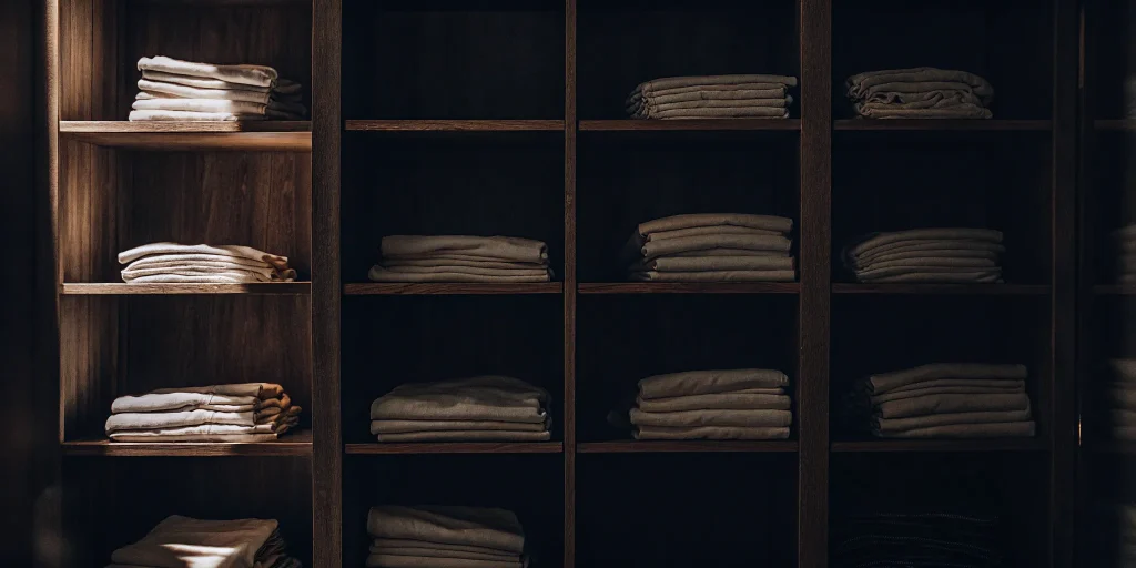 Clean healthcare linen from a service provider in Upper Brookville, neatly folded on shelves.