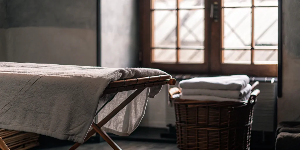 A stack of clean bedding from a professional comforter cleaning service in Centre Island.