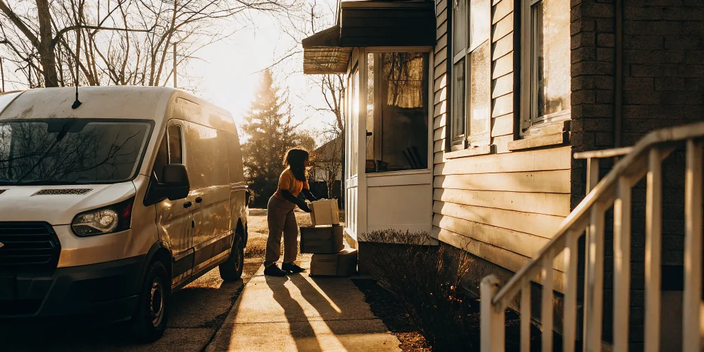 A laundry delivery service drops off fresh clothes in Carle Place.