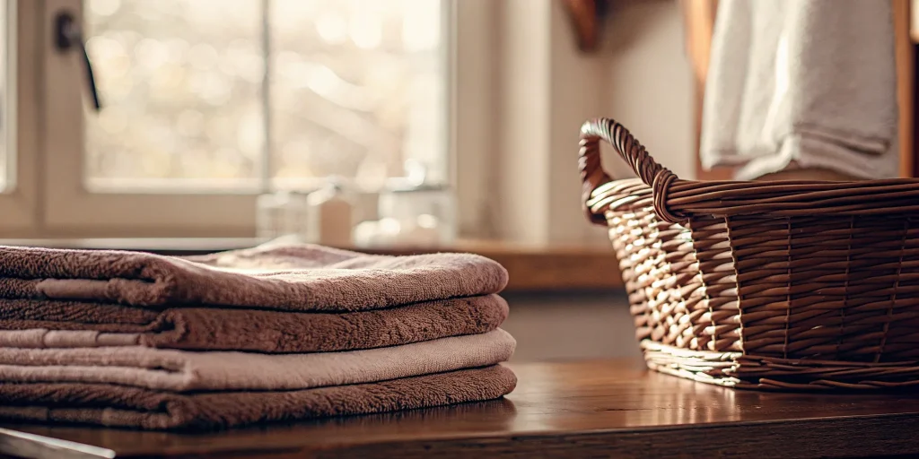 Fresh, folded towels from a commercial towel laundry service in Upper Brookville.