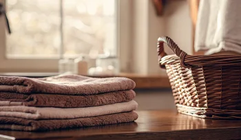 Fresh, folded towels from a commercial towel laundry service in Upper Brookville.