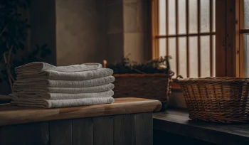 Clean, folded towels ready for delivery from our towel laundry service in Brookville.