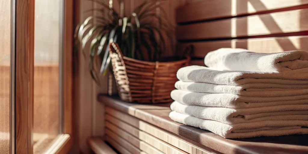 Clean white towels folded by a professional towel laundry service in Old Brookville.