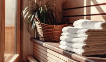 Clean white towels folded by a professional towel laundry service in Old Brookville.