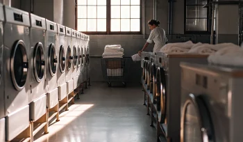 Professional medical laundry service in Garden City sanitizing hospital linens and scrubs.