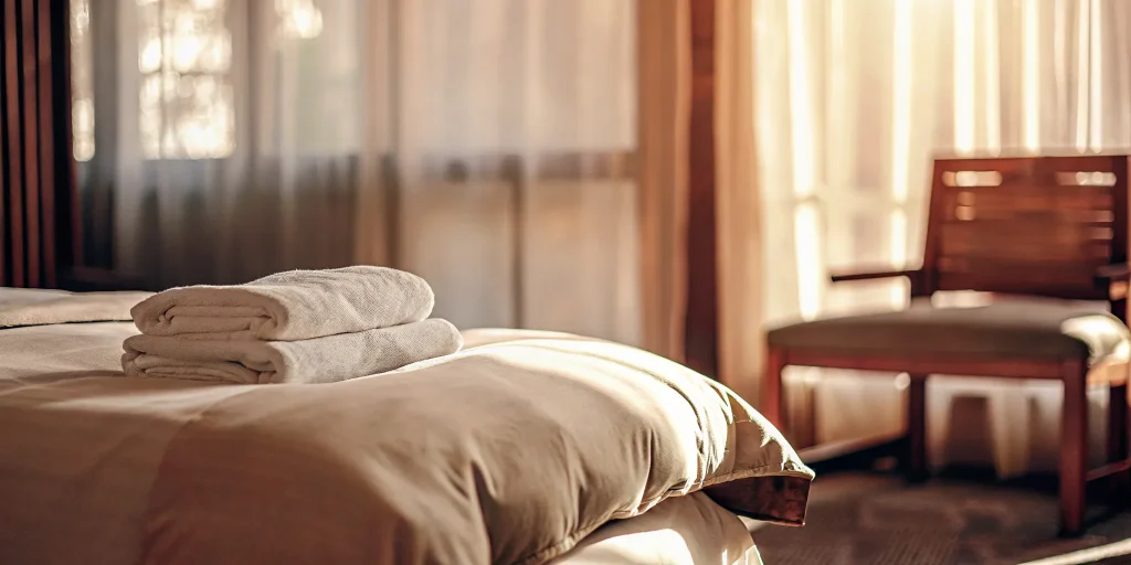 A freshly cleaned comforter on a bed from a professional cleaning service in Brookville.