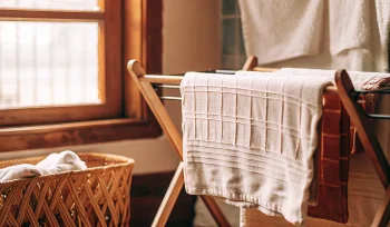 Professionally cleaned comforter drying before delivery in Cold Spring Hills.