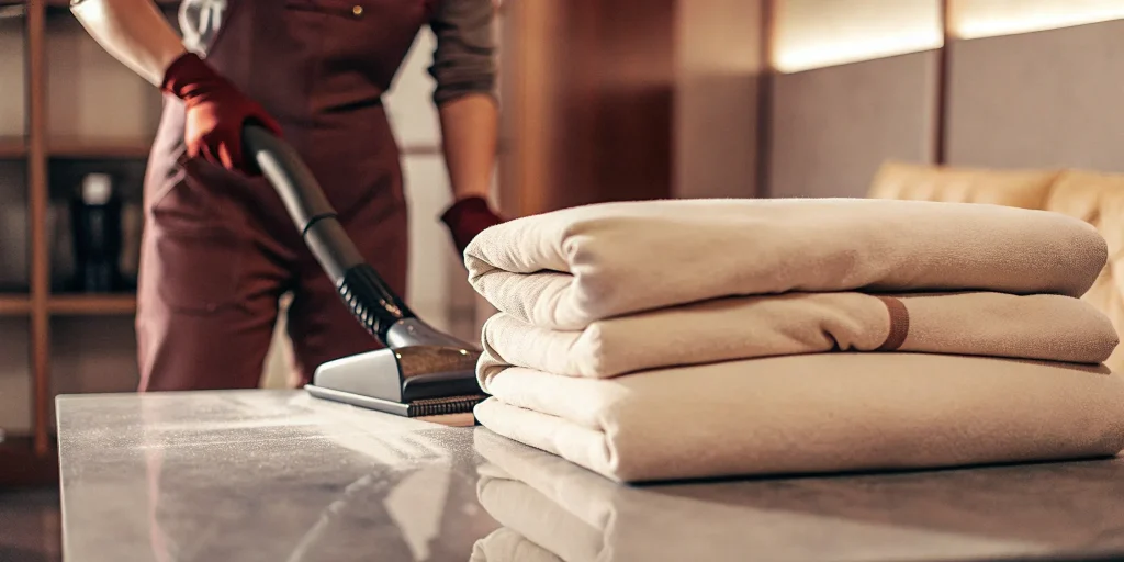 A fresh, folded comforter after professional cleaning in Glenwood Landing.