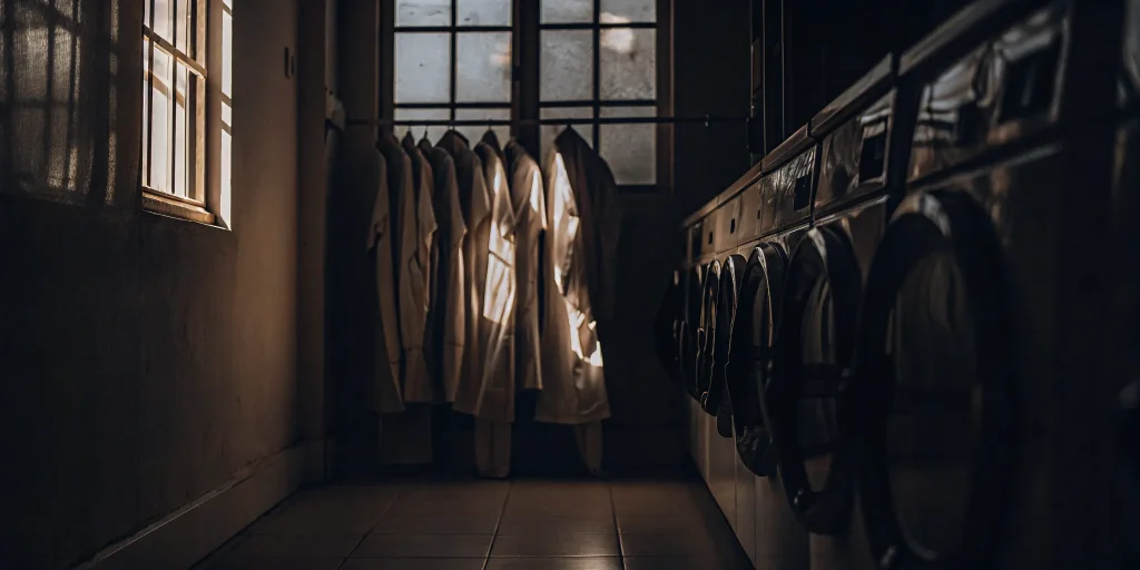 Medical laundry service in Upper Brookville with commercial washers and sanitized healthcare uniforms.